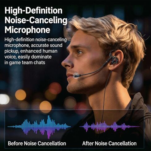 【9D Surround Sound - USB-C】 2026 new Model HiFi Gaming in Ear Headphones with Built-in Microphone and Soundproof Earplugs - Wired Headphones with Clear Sound and Low Bass in Kuwait