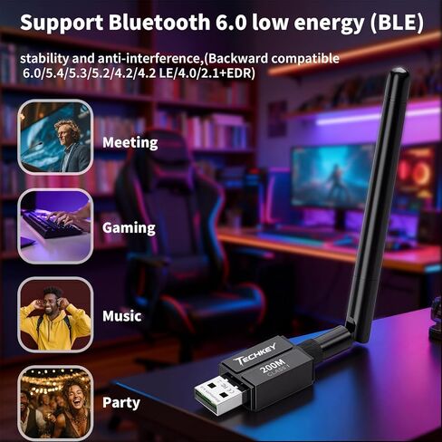USB Bluetooth 6.0 Adapter for Desktop PC: Plug & Play 600FT Long Range Wireless Dongle V 1.6 with 5dBi Antenna for Laptop Windows 11/10/8.1 Pair Headphones/Headset/Speaker/Mouse/Keyboard/Printer in Kuwait