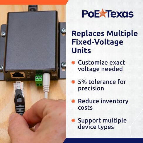موزع PoE Texas قابل للتعديل PoE++ 802.3bt - 5-26 فولت تيار مستمر 65 وات مع بيانات جيجابت - مقسم PoE للجهد العالمي للأجهزة عالية الطاقة - تصميم التوصيل والتشغيل مع تعديل المسمار in Kuwait