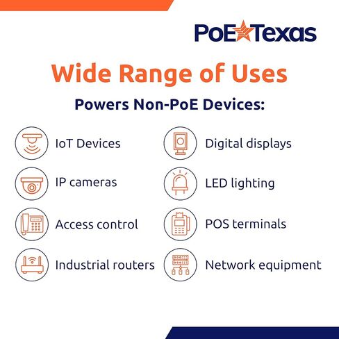 موزع PoE Texas قابل للتعديل PoE++ 802.3bt - 5-26 فولت تيار مستمر 65 وات مع بيانات جيجابت - مقسم PoE للجهد العالمي للأجهزة عالية الطاقة - تصميم التوصيل والتشغيل مع تعديل المسمار in Kuwait