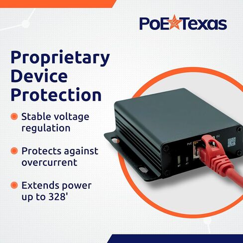 موزع PoE Texas قابل للتعديل PoE++ 802.3bt - 5-26 فولت تيار مستمر 65 وات مع بيانات جيجابت - مقسم PoE للجهد العالمي للأجهزة عالية الطاقة - تصميم التوصيل والتشغيل مع تعديل المسمار in Kuwait