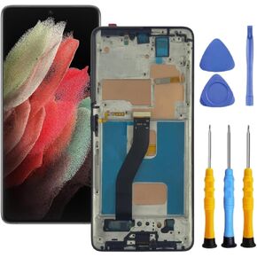 بديل شاشة Samsung Galaxy S21 Ultra 5G مع إطار لمجموعة استبدال شاشة Samsung S21 Ultra SM-G998u G998f G998w محول رقمي بشاشة LCD تعمل باللمس مع أدوات in Kuwait