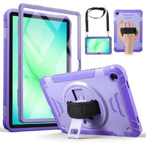 حافظة CoBak متينة لهاتف Samsung Galaxy Tab A11+ Plus 11" 2025/A9+ 11" 2023، مقاومة للصدمات من الدرجة العسكرية مع واقي شاشة مدمج، حامل دوار 360 درجة مع حزام اليد/الكتف، أسود in Kuwait