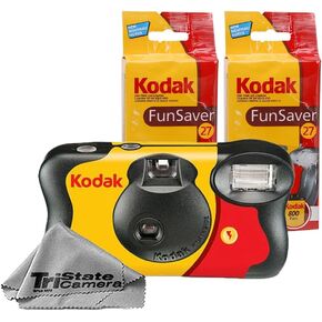 كاميرا Kodak FunSaver يمكن التخلص منها مقاس 35 مم، كاميرا فيلم للاستخدام الواحد، ISO 800، 27 تعريضًا، فلاش مدمج، مدمج للسفر والأحداث، عبوتان + قطعة قماش تنظيف من الألياف الدقيقة TSC in Kuwait