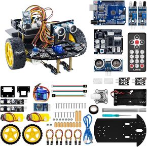 LAFVIN Smart Robot Car 2WD Chassis Kit V2 وحدة الموجات فوق الصوتية، وحدة تتبع الخط، جهاز التحكم عن بعد بالأشعة تحت الحمراء متوافق مع Arduino IDE in Kuwait