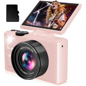 5K Digital Camera for Photography,80MP Digital Camera with 3" 180° Flip Screen with 18X Zoom,64GB SD Card,Travel Camera for YouTube with Anti-Shake,Vlogging Camera for Teens, Black in Saudi Arabia