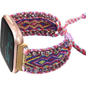 سوار Boho المضفر متوافق مع Fitbit Versa 4/Versa 3/Sense/Sense 2 للنساء، حزام منسوج يدويًا مطرز بالخرز لساعة Fitbit الذكية in Kuwait