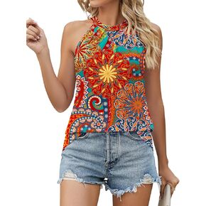 Ivicoer Tank Top for Women Pleated High Neck Halter Tops Casual Sleeveless Shirts Loose Fit S-XXL in Kuwait