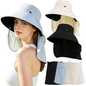 3Pcs Sun Hats for Women Men, UV Sun Protection Wide Brim Fishing Hat with Detachable Face Cover&Neck Flap for Hiking Garden in Kuwait