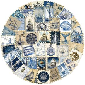 50Pcs Vintage Sailing Stickers, Blue Ocean Stickers for Suitcase, Scrapbooking, Journal, Photo Album, Laptop, Refrigerators, Kindle, Waterproof PET Transparent Decals in Saudi Arabia
