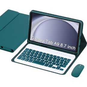حافظة لوحة مفاتيح لجهاز Samsung Galaxy Tab A11/ Tab A9 8.7 بوصة 2025/2023، لوحة مفاتيح وماوس لاسلكيين قابلين للفصل، حافظة رفيعة وخفيفة مع حامل قلم S، حامل PU Folio (أخضر داكن) in Kuwait