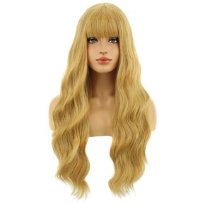 BERON Hot Pink Wigs Long Wavy Women Wigs with Bangs 28 Inches Curly Synthetic Wigs for Cosplay Party Wigs Wig Cap Included in Saudi Arabia