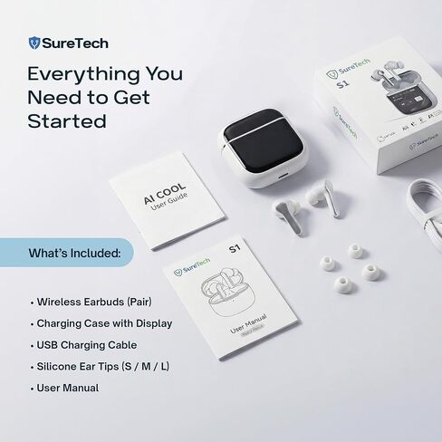 Active Noise Cancelling Wireless Earbuds - 60 Hours Battery Life, ANC/ENC AI Translation Ear Buds, Bluetooth 6.0, in-Ear, Touch Control, Waterproof Earbuds, Charging Case with Silicone Tips in Kuwait