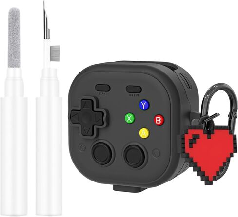 [3 في 1] حافظة قفل متوافقة مع هاتف Samsung Galaxy Buds 4/Buds 4 Pro مع سلسلة مفاتيح على شكل قلب ومجموعة أقلام تنظيف، غطاء مقاوم للصدمات بتصميم مضحك من السيليكون الناعم لمشغل الألعاب الكرتونية الرجعية in Kuwait
