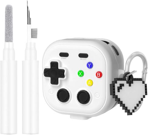 [3 in 1] Lock Case Compatible with Samsung Galaxy Buds 4/Buds 4 Pro with Heart Keychain and Cleaning Pen Kit,Soft Silicone Retro Cartoon Game Player Funny Design Shockproof Cover in Saudi Arabia