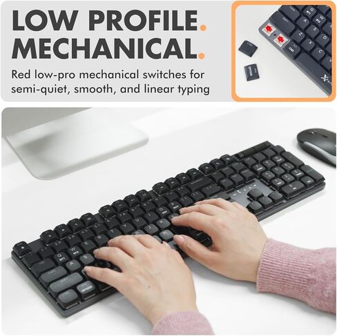 X9 Slim Mechanical Keyboard Wireless – Low Profile Red Switches, Triple Mode (Bluetooth + 2.4GHz + USB), Full Size 107-Key with Number Pad, Backlit, Rechargeable – Quiet Typing for Mac and PC in Kuwait