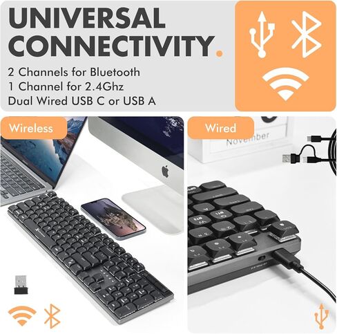 X9 Slim Mechanical Keyboard Wireless – Low Profile Red Switches, Triple Mode (Bluetooth + 2.4GHz + USB), Full Size 107-Key with Number Pad, Backlit, Rechargeable – Quiet Typing for Mac and PC in Kuwait