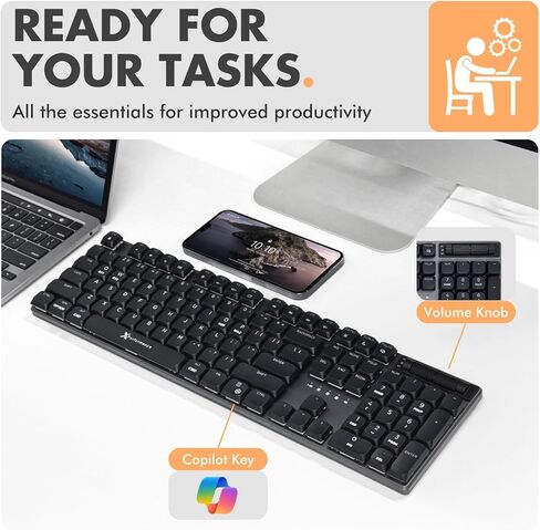 X9 Slim Mechanical Keyboard Wireless – Low Profile Red Switches, Triple Mode (Bluetooth + 2.4GHz + USB), Full Size 107-Key with Number Pad, Backlit, Rechargeable – Quiet Typing for Mac and PC in Kuwait