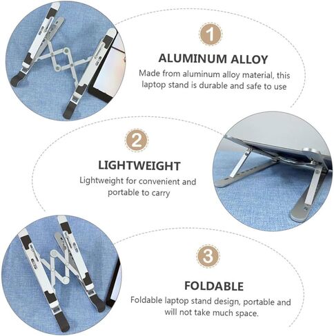 TEHAUX Adjustable Metal Laptop Stand 7-Levels Lifting Riser Ergonomic Tablet Support Safe Scratch-Resistant in Kuwait