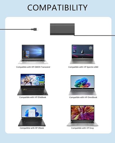 شاحن USB C بقدرة 140 وات متوافق مع جهاز الكمبيوتر المحمول HP ZBook 8 G1i 16، ومحطة العمل المحمولة ZBook Ultra G1a Next Gen AI المحمولة، وOmen Transcend Laptop 14-fb0000، وSpectre x360 16-aa0000 سلك الطاقة in Kuwait