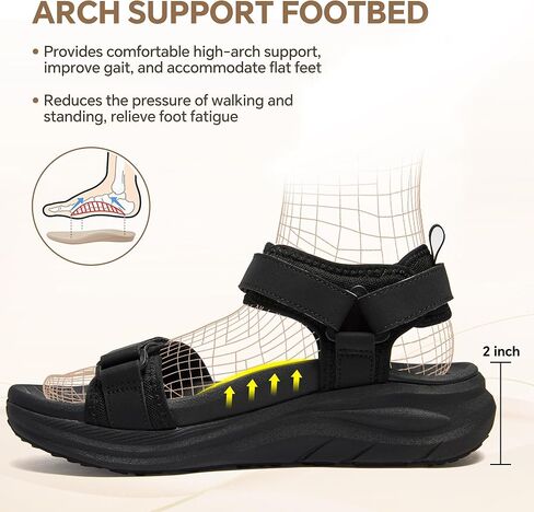Walking Sandals Women Arch Support Orthopedic for Plantar Fasciitis Recovery, Comfort Hiking Sandals Adjustable Strap Non-Slip 2" Cushioned Summer Outdoor Sport Travel in Saudi Arabia