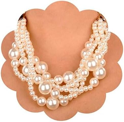 Wiwpar 2PCS Large Chunky Statement Faux Pearl Bib Choker Necklace and Earring Set for Party Wedding Ladies in Saudi Arabia