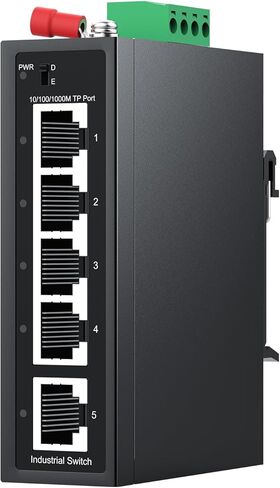 SODOLA 5-Port Industrial Gigabit Switch, Unmanaged, 4×1G RJ45 + 1×1G Uplink, Wide Temp -40~75°C, Redundant 12-55V DC Input, DIN Rail Mount, Extend Mode up to 250m, IP40 Rugged Metal in Kuwait