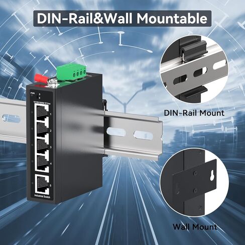 SODOLA 5-Port Industrial Gigabit Switch, Unmanaged, 4×1G RJ45 + 1×1G Uplink, Wide Temp -40~75°C, Redundant 12-55V DC Input, DIN Rail Mount, Extend Mode up to 250m, IP40 Rugged Metal in Kuwait