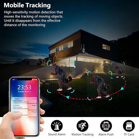 كاميرا أمان واي فاي ذكية بانورامية 360 درجة 1080 بكسل رؤية ليلية بعدسة مزدوجة PTZ، صوت ثنائي الاتجاه، تتبع حركة الحيوانات الأليفة في الأماكن المغلقة والخارجية، أسود in Kuwait