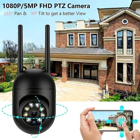 كاميرا أمان واي فاي ذكية بانورامية 360 درجة 1080 بكسل رؤية ليلية بعدسة مزدوجة PTZ، صوت ثنائي الاتجاه، تتبع حركة الحيوانات الأليفة في الأماكن المغلقة والخارجية، أسود in Kuwait