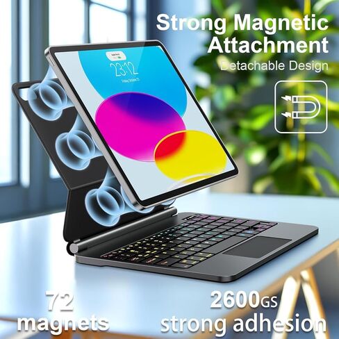 حافظة لوحة مفاتيح GGQFGTOJ لجهاز iPad 11th (A16) والجيل العاشر، لوحة مفاتيح سحرية مع إضاءة خلفية 7 ألوان، لوحة تتبع متعددة اللمس - حامل ناتئ عائم - حافظة مغناطيسية لجهاز iPad 11 بوصة / 10.9 بوصة in Kuwait