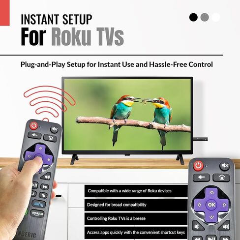جهاز تحكم بديل RC-AFIR/RC-ALIR / RC280 - متوافق مع تلفزيون Roku، ويعمل أيضًا مع LG وTCL وHitachi وSanyo وPhilips وJVC وONN وElement وRCA Roku TVs - بدون برمجة، IR in Kuwait