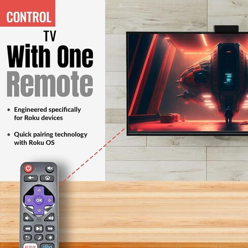 جهاز تحكم بديل RC-AFIR/RC-ALIR / RC280 - متوافق مع تلفزيون Roku، ويعمل أيضًا مع LG وTCL وHitachi وSanyo وPhilips وJVC وONN وElement وRCA Roku TVs - بدون برمجة، IR in Kuwait