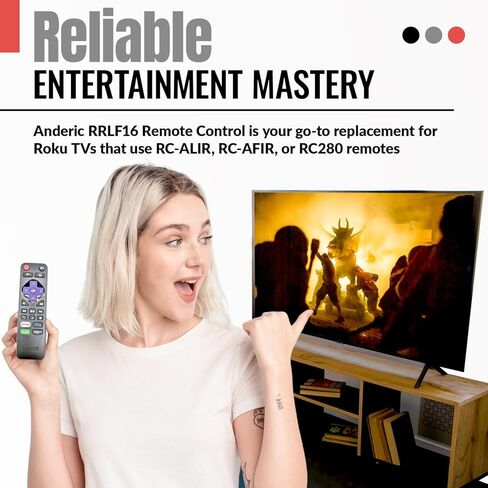 جهاز تحكم بديل RC-AFIR/RC-ALIR / RC280 - متوافق مع تلفزيون Roku، ويعمل أيضًا مع LG وTCL وHitachi وSanyo وPhilips وJVC وONN وElement وRCA Roku TVs - بدون برمجة، IR in Kuwait