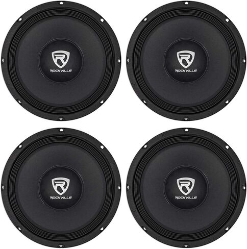 مكبر صوت سيارة Rockville RM108PRO متوسط ​​المدى برو، 10 بوصة، 600 وات ذروة/300 وات RMS، 8 أوم، صوت متوسط، مخروط كيفلار، سلة مفتوحة، متوافق مع CEA، مغناطيس 56oz، لصوت السيارة، 4 قطع in Kuwait
