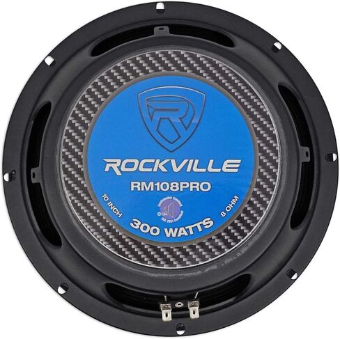 مكبر صوت سيارة Rockville RM108PRO متوسط ​​المدى برو، 10 بوصة، 600 وات ذروة/300 وات RMS، 8 أوم، صوت متوسط، مخروط كيفلار، سلة مفتوحة، متوافق مع CEA، مغناطيس 56oz، لصوت السيارة، 4 قطع in Kuwait