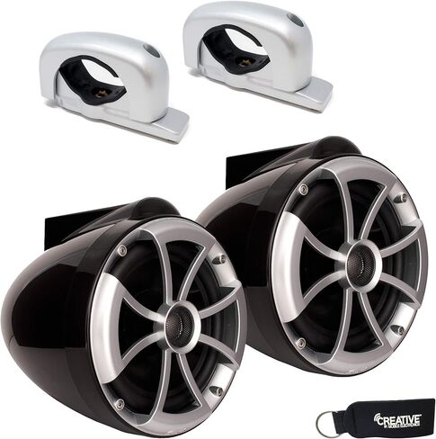 Wet Sounds ICON 8-B FC SA V2 - Black ICON8 - ICON Series 8" Coaxial Tower Speakers, Pair with Silver Aluminum Fixed Clamps (Pair) in Kuwait