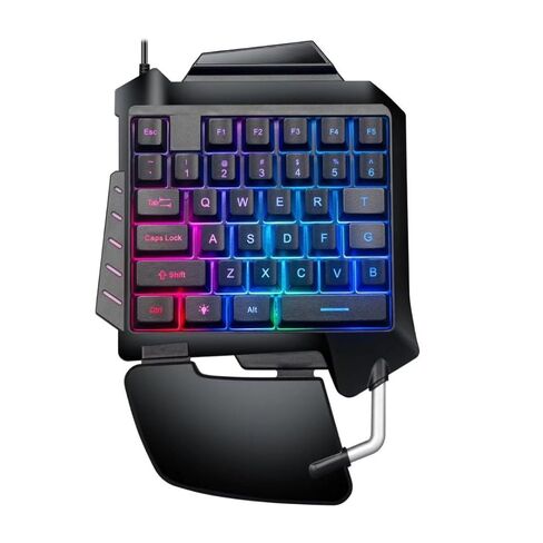 لوحة مفاتيح سلكية للألعاب بيد واحدة، 35 مفتاحًا بإضاءة خلفية RGB مختلطة مع مسند معصم مريح، مقاومة للماء، متعددة المفاتيح مضادة للظلال، أغطية مفاتيح مقعرة لألعاب FPS MOBA PC in Kuwait