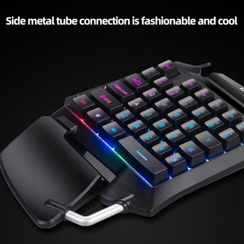 لوحة مفاتيح سلكية للألعاب بيد واحدة، 35 مفتاحًا بإضاءة خلفية RGB مختلطة مع مسند معصم مريح، مقاومة للماء، متعددة المفاتيح مضادة للظلال، أغطية مفاتيح مقعرة لألعاب FPS MOBA PC in Kuwait