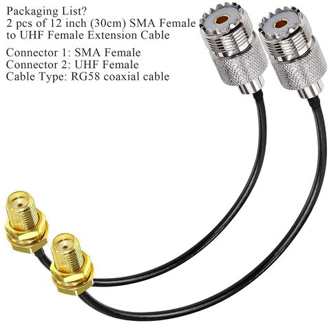 TUOLNK SMA to UHF Jumper Cable RG58 SMA Female Jack to PL259 Female Extension Cable 12inch (30cm) SO239 to SMA RF Coax Adapter Cable for Two Way Radio Walkie Talkie 2 Pack in Kuwait