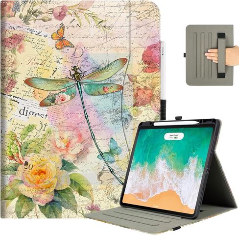 حافظة Vimorco Folio لجهاز iPad Air 13 بوصة M4/M3/M2 2026/2025/2024، لجهاز iPad Pro 12.9 بوصة الجيل السادس/الخامس/الرابع/الثالث، حامل قلم رصاص وجيب وحزام يد، غطاء زوايا قابل للتعديل، نوم/استيقاظ تلقائي، اليعسوب in Kuwait