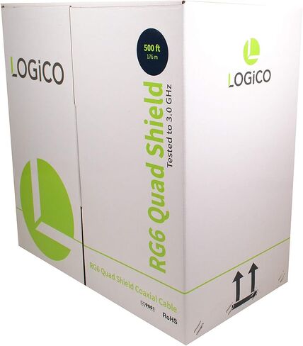 LOGICO Best RG6 Coaxial Cable CCS 18AWG Quad Shield Coax 500ft TV Antenna Satellite Black in Kuwait