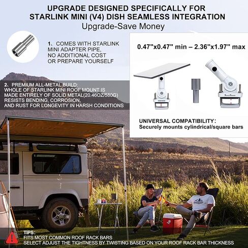 Starlink Mini Mount - Customized for Outdoors;with Connecting Pipe Adapted to Starlink Pole Mount 180° Adjustable Angle;Starlink Mini Accessories for RV,Car Roof ,Camper,Boats,Yacht (White) in Kuwait
