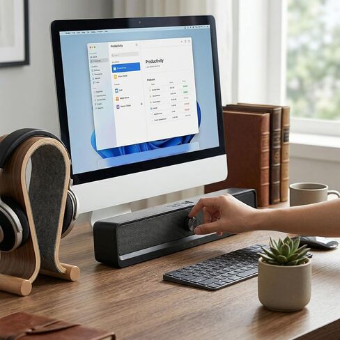 Yunseity سماعات كمبيوتر بلوتوث للكمبيوتر المكتبي مع ضوء RGB 3.5 ملم AUX USB بطارية 2400 مللي أمبير في الساعة لأجهزة الكمبيوتر المحمول والتلفزيون الذكي in Kuwait