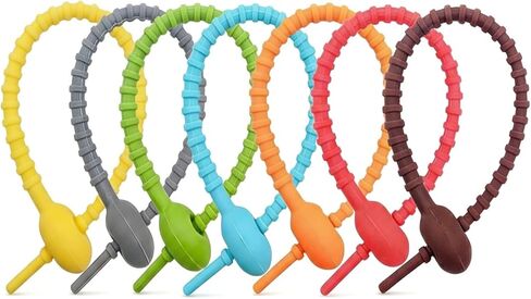 7 قطعة مجموعة ربطات عنق من السيليكون مشابك حزام قابلة لإعادة الاستخدام لحقيبة ختم منظم الكابلات أداة تخزين منزلية مرنة in Kuwait