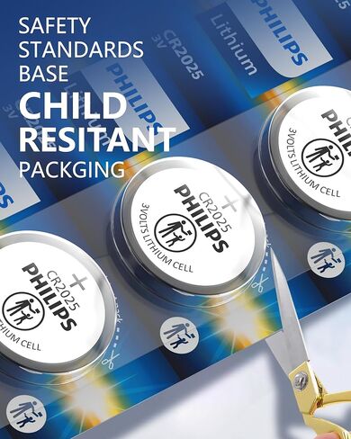 Philips CR2025 3V Lithium Coin Battery (20 Pack) | 10-Year Shelf Life, Stable Power Output, Child-Safe Packaging | Works with Key Fobs & Household Devices in Kuwait