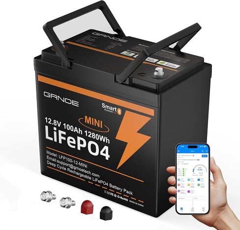 بطارية بلوتوث LiFePO4 بقدرة 12 فولت و100 أمبير في الساعة، عبوتان، طاقة إجمالية 2560 وات في الساعة، مراقبة BMS ذكية، أكثر من 15000 دورة عميقة، مجموعة خفيفة الوزن 24 بطارية ليثيوم للمركبات الترفيهية والمقطورة والبحرية والطاقة الشمسية وخارج الشبكة in Kuwait