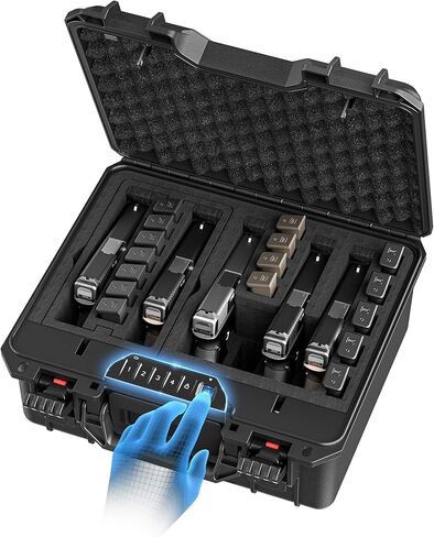 Kinghardcase Biometric Pistol Gun Case, Holds 5 Pistols & 16 Magazines, IP64 Waterproof Hard Handgun Storage Case with Fingerprint, Passcode & Key Unlock, Pre-Cut EVA Foam, Desiccant in Kuwait