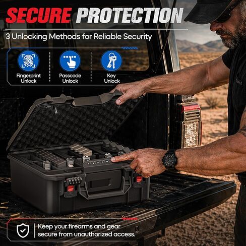 Kinghardcase Biometric Pistol Gun Case, Holds 5 Pistols & 16 Magazines, IP64 Waterproof Hard Handgun Storage Case with Fingerprint, Passcode & Key Unlock, Pre-Cut EVA Foam, Desiccant in Kuwait
