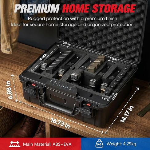 Kinghardcase Biometric Pistol Gun Case, Holds 5 Pistols & 16 Magazines, IP64 Waterproof Hard Handgun Storage Case with Fingerprint, Passcode & Key Unlock, Pre-Cut EVA Foam, Desiccant in Kuwait